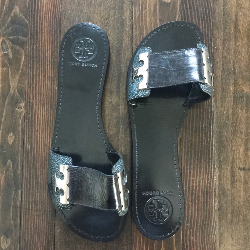 TORY BURCH black leather sandals/slides